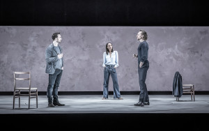 Charlie Cox (Jerry), Zawe Ashton (Emma) and Tom Hiddleston (Robert) in 'Betrayal' directed by Jamie Lloyd. Photo credit Marc Brenner